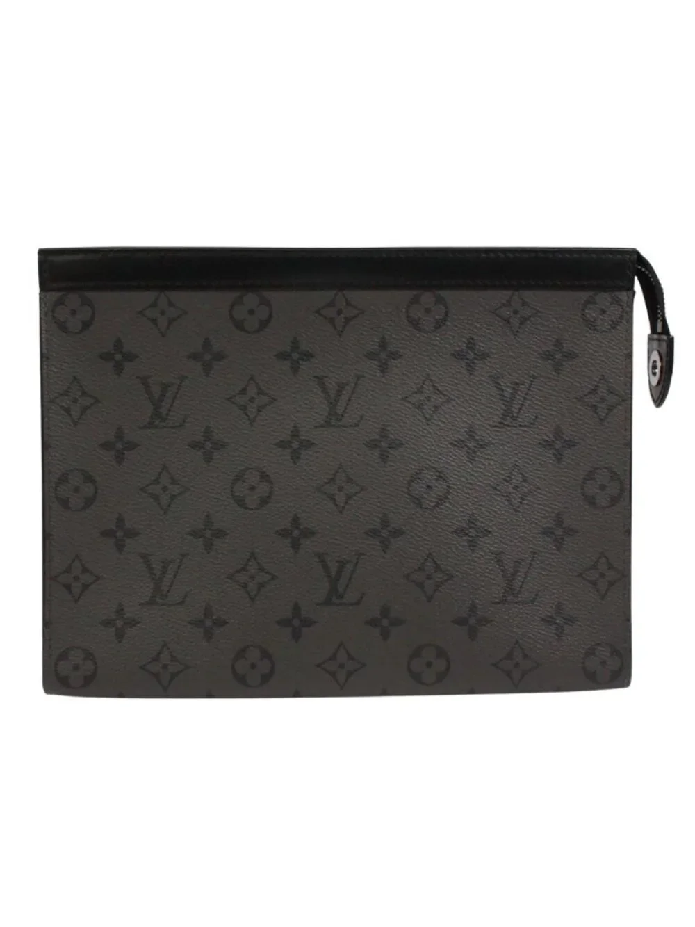 Louis Vuitton Pochette Voyage Monogram Eclipse Leather Gray Black Pouch Silver